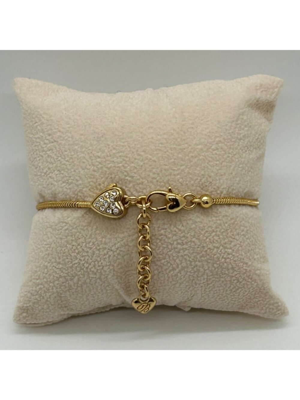 Brighton Gold Heart Crystal Charm Bracelet Snake Chain Jewelry Adjustable 7-8" - Picture 8 of 14